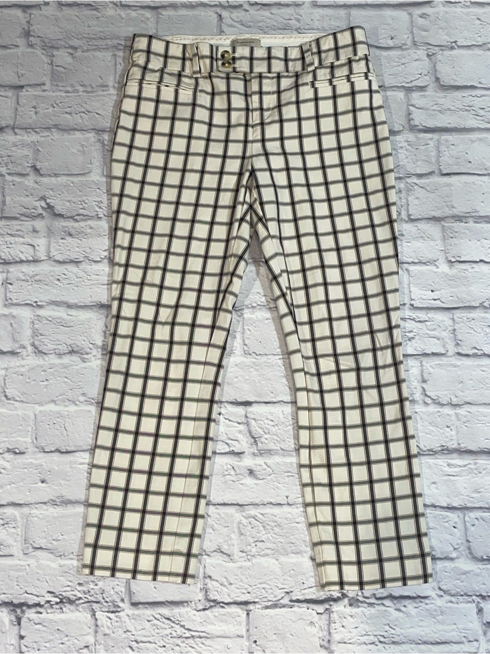 Anthropologie The Essential Slim Ankle Pants Blue, Gold and Cream  Size 6